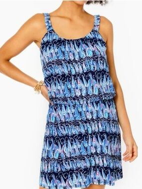 Lilly Pulitzer Loro Romper Sailboat Print Navy Blue Smocked Waist Size S